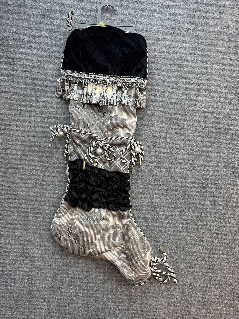 Serendipity Christmas Stocking Gray Black Tassel Velvet Holiday Decor New